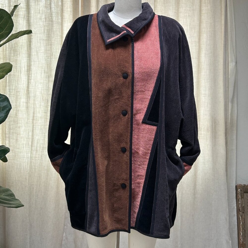 Handmade Finnish Lagenlook Colorblock Cotton Jacket Scandinavian Minimalist M - Picture 6 of 13